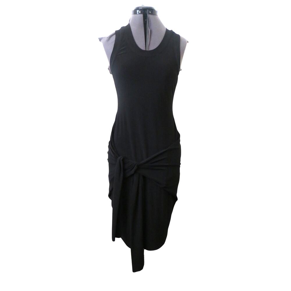 Norma Kamali Black Tie Drop Waist Racer Back Midi Dress • Minimalist • Size S
